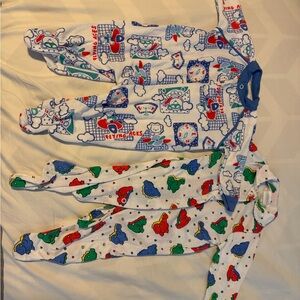 Vintage baby boy Kids One Piece Footed pajamas- flying Aces and dinosaurs